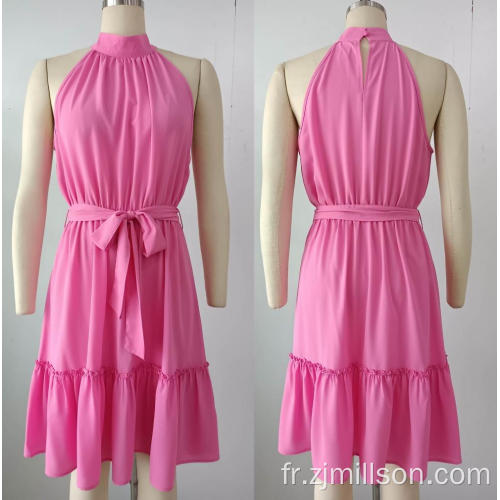 Robe de ceinture sans manches rose tissée Robe